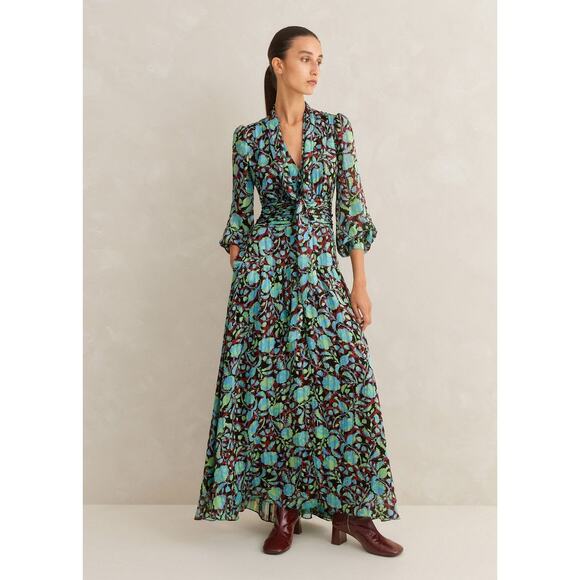ME+EM Metallic Floral Maxi Dress in Size 12 US Green Shadow Bloom Print $400 - Picture 1 of 7